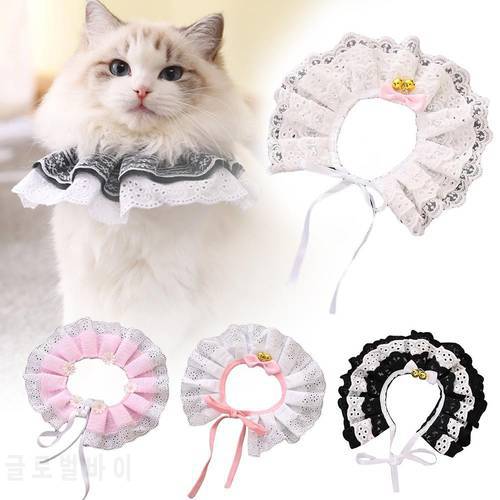 Cat Kitten Flower Lace Bow Bell Collar String Bib Necklace Neck Strap Pet Supply lace/flower pet neck decor collar with bell