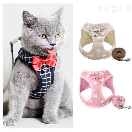 Fashion Anchor Cat Harness and Leash Set Adjustable Chest Strap Vest with Bell Ribbon Bow Walking Lead for Kitten Puppy Dogs