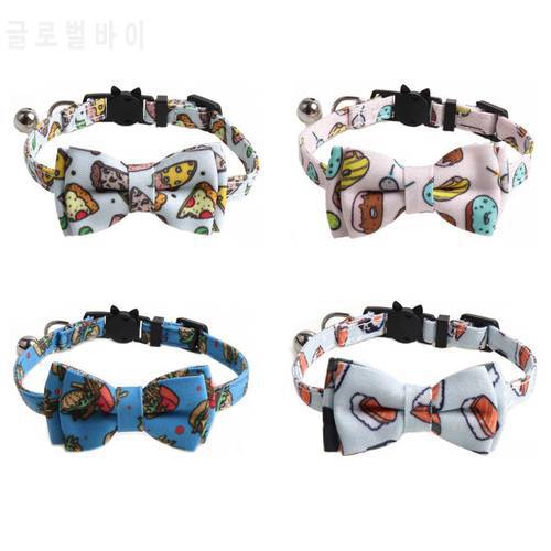 Cute Donut Pattern Cat Collars Cotton Bowknot Kitten Puppy Necklace Bowtie Adjustable Safety Buckle Pets Cats Collar Accessories