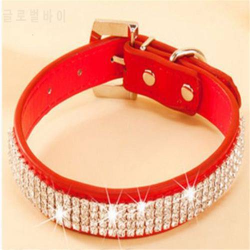 2020 New Hot Fashion Bling Rhinestone PU Leather Crystal Diamond Puppy Collar Pet Dog/Cat Collars Pink Red