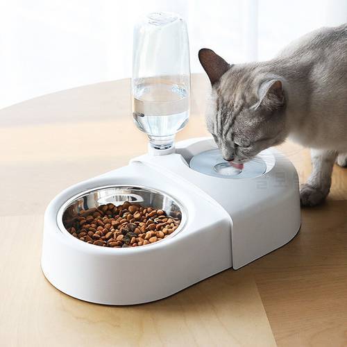 Pet Cat Bowl Double Bowls With Auto Water Dispenser Kitten Drinking Feeder Raised Stand Dish Feeding Food Eat Dish Pet Supplies