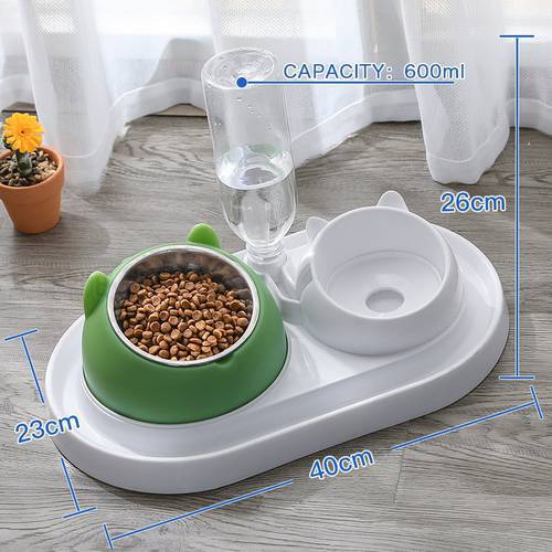 600ml Pet Cat Bowl Cute Dog Automatic Drinking Water Bottle Double Bowls Stainless Steel Dog Feeder for Kitten Dog Bowl Supplies