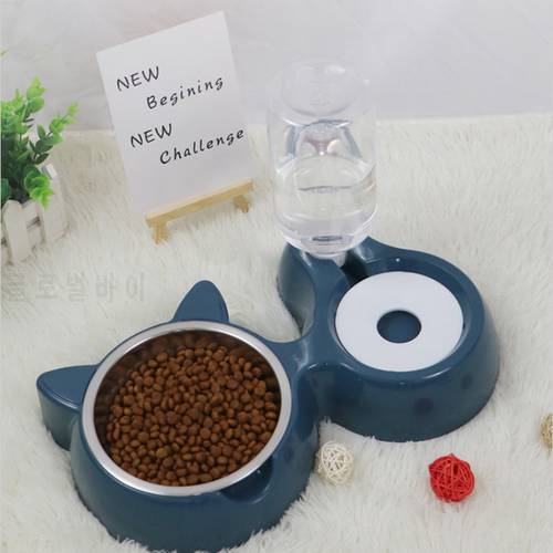 Portable Pet Cat Bowl With Automatic Food Water Dispenser Antiskid Double Drinking Feeding Bowl Cat Water Bottle Feeder Supplies