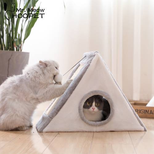 Hoopet Pet Cat Bed Indoor Kennels House for Cats Kitten Toy Tent Scratch Board Funny Playing House Cozy Cave