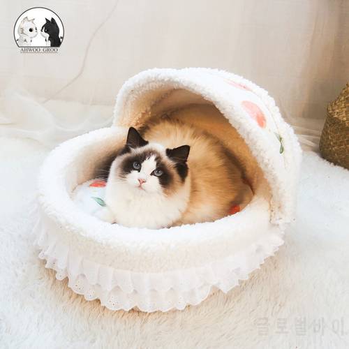 Cat Bed Princess Sweet Lace Fruit Print Pet Bed Cat House Soft Plush Kennel Puppy Cushion Small Cats Dogs Nest Pet Mat Supplies