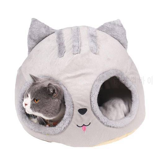 pet bed for cats pets house Cat Bed Cave Soft Covered Cat Bed Cat Head Shaped Pet Kitten Hut W0