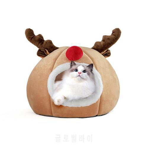 Cat Nest Unique Elk Shape Comfortable Tent For Pet Long Plush Dog Basket Pet Cushion Cat Litter Kennel Christmas Gifts Home