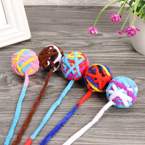 Cat Plush Round Colorful Ball Toys Interactive Kitten Playing Training Funny Molar Chew Bite Toys with Tail Pet Supplies