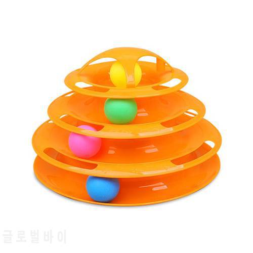 Funny Interactive Cat Toys 4-layer Turntable Toy Cat Catching Ball Game Toys 4-Level Tower Tracks Ball Cat Toy