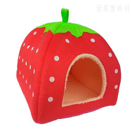 Strawberry Dog Puppy Cats Indoor Foldable Soft Warm Bed Pet House Kennel Tent Winter Warm Sleeping Bag Puppy For Cat