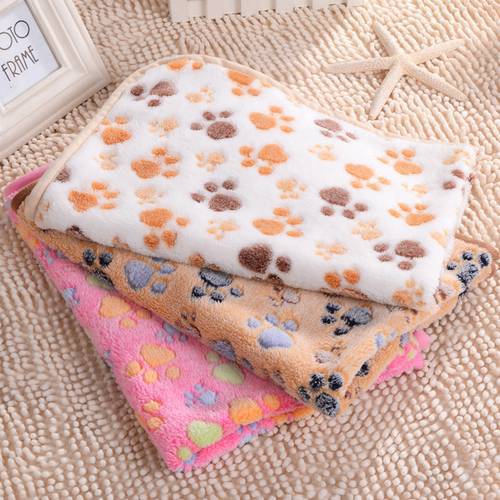 New 75*50cm 104*76cm Cute Floral Pet Warm Paw Dog Puppy Fleece Soft Blanket Beds Mat dog blanket mat