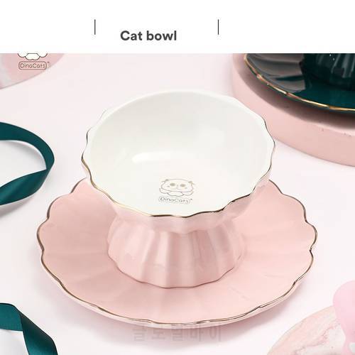 New Non-slip Cat Feeder Ceramic Cat Bowl Cute Princess Cervical Protect Food Water Bowls for Small Dog Pet Supplies
