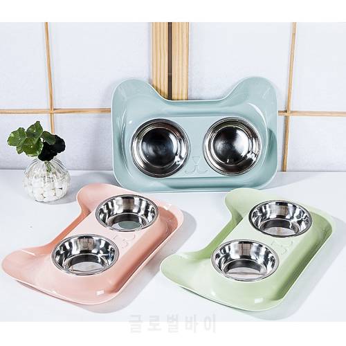 Pet Double Bowl Stainless Steel Travel Feeding Feeder Water Bowl Puppy Cat Bowl Pet dog food bowl PP Resin Combo Rice Basin
