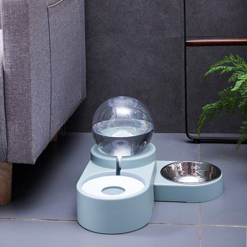 Automatic Pet Duble Bowl Dog Feeder Water Dispenser Bubble Pet Drinking Dish Feeder Cat Puppy Supplies Feeding Bowls Container