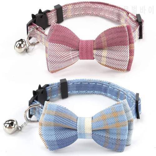 Cat Collar Breakaway with Classic Plaid Bow Tie and Bell Adjustable Safety Kitten Collars for Pet and Puppies from 7.8~10.2 Inch