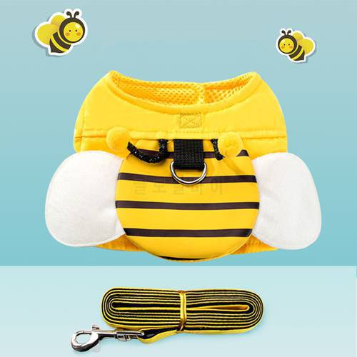 Cute Little Bee Shape Saddlebag with Leash Pet Backpack Harness Travel Outdoor Hiking for cat Small Dogs