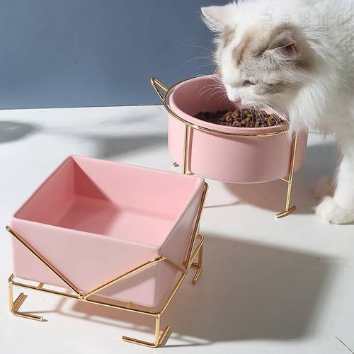 New Fashion Ceramic Pet Bowl Iron Holder Shelf Stand Porcelain Bowl Feeding and Drinking Water Milk Bowls for Dog and Cat