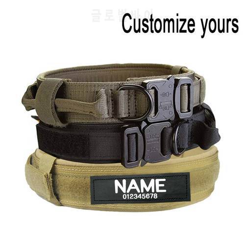 Dog Collar With Dog Tag Nylon Adjustable Military Tactical Large Dog Collar with Handle Training Running Customized Pet Collar