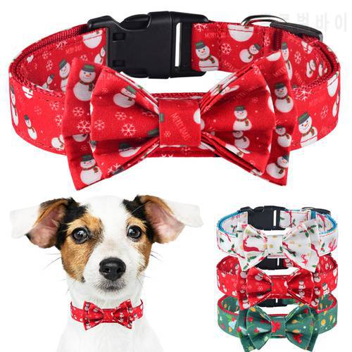 Christmas Supplies Snow Dog Collar Cute Bow Collar Soft Polyester Cotton Adjustable Pet Collar Gift For Small Large Dogs