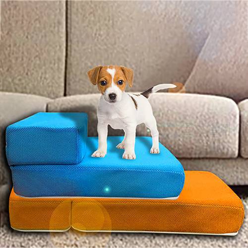 Pet Stairs Breathable Mesh Foldable Pet Stairs Detachable Pet Bed Stairs Dog Ramp 2 Steps Ladder for Small Dogs Puppy Cat Bed