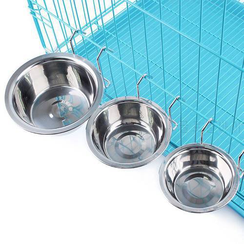 Pet Bowl Stainless Steel Hang-on Bowl Metal Animals Dog Bowl for Rabbit Bird Puppy Food Water Cage Cup Clamp Holder Feeder
