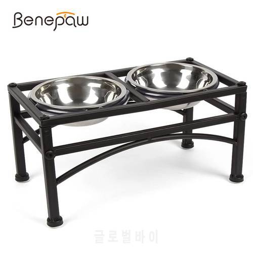 Benepaw Stainless Steel Raised Dog Bowls With Stand Rustproof Antiskid Safe Food Puppy Pet Feeder Drinking Easy To Install