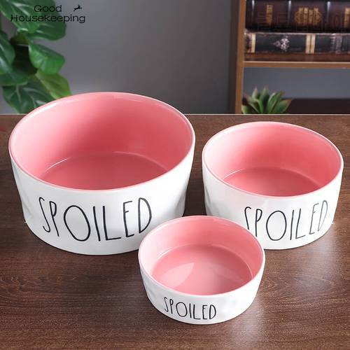 Cat Bowls Pet Food and Water Bowls Cartoon Letters Ceramic for Cats Dogs Pets Bowl Food Water Feeding Pet Supplies