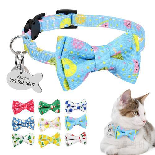 Personalized Print Cat Collar Puppy Cat Quick Release ID Collars with Bell Pet Accessories Necklace Adjustable For Cats Kitten