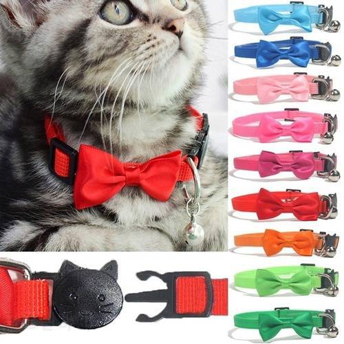 Fashion new pet bow collar nylon webbing multicolor adjustable with bells pet jewelry cat collar safety buckle 9 colors