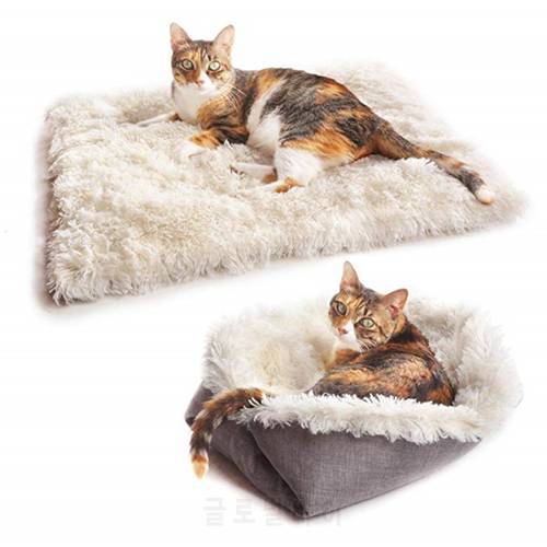 Cats Bed Blanket Long Plush Sleeping Mat Cat Multi-function Washable Kitten House Gray White Winter Warm Dog Puppy Cushion