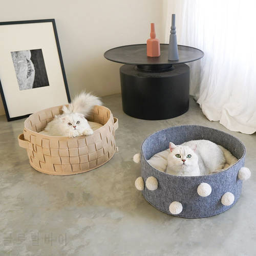 Home Cotton with velvet Universal Round Cat Bed Basket Nest Cotton Rope Woven Warm Pet Sleeping Bed House Scratching Mat Pad