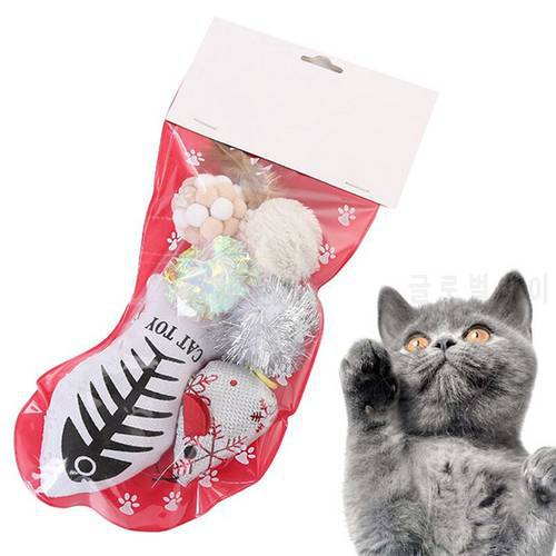 6pcs Christmas Cat Toy Ball Plush Feather Fake Fish Mouse Ball Throwing Toy Funny Interactive Plush Toy Feather Supplies