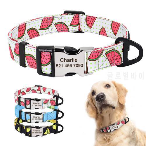 Custom Personalized Dog Collar Nylon Printed Pet Dog ID Tag Collars Engraved Puppy Collar Leash Set For Small Medium Dogs