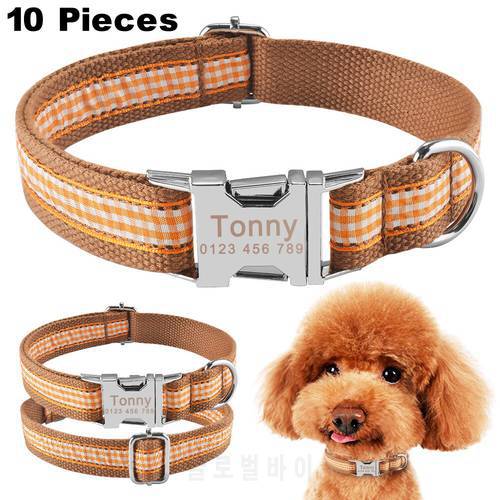 10 Pieces Free Engraved ID Name Personalized Dog Collar Small Medium Large Pet Nylon XS-L Dog Tag Dog Collar Accessories