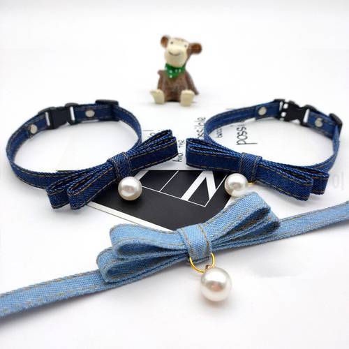 Fashion New Denim Bowtie Pet Necktie Puppy Bows Neck Tie Adjustable Small Medium Dogs Cat Collar Neck Strap Pet Accessories