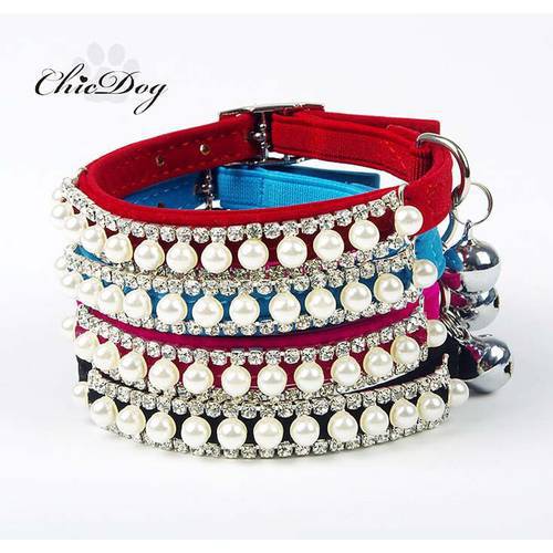 Pet&39s world flocked dog pearls collars luxury cat kitten puppy velour collar chains XS S 4colors