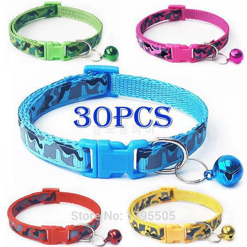 30pcs Adjustable Dog Collars Pet Collars With Bells Charm id taNecklace Collar For Little Dogs Cat Collars Pet Supplies fashion