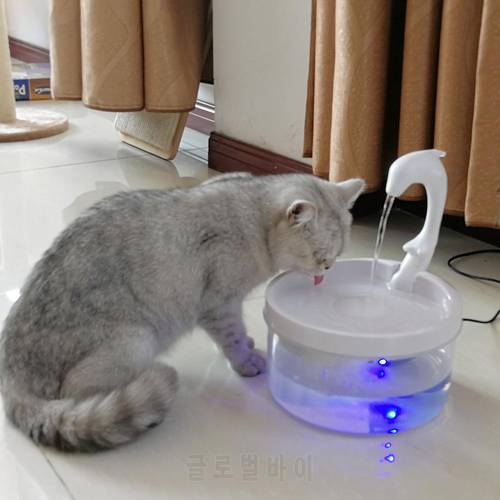Pet Fountain Dolphin Mold 2L LED Blue Light USB Powered Automatic Water Dispenser Feeder Drink Filter For Cats Dog Pet Supplier