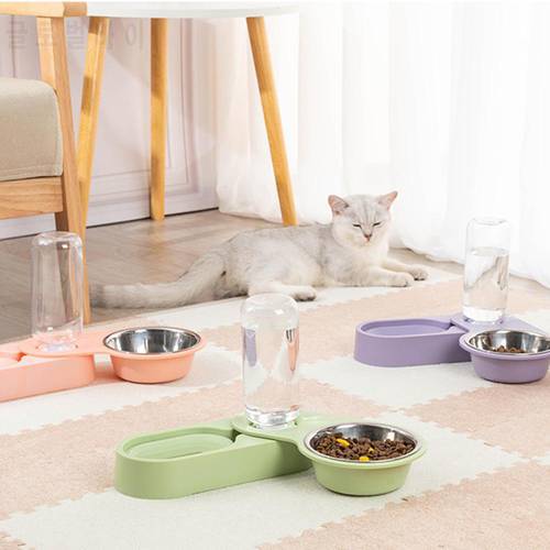 Pet Bowl Dog Bowls Cat Puppy Feeder Water Feeder Pet Kitten Folding Rotating Double Bowl Cat Puppy Stainless Steel Food Feeder
