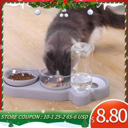 Hoopet 3 Bowls Tilt Raised Design Pet Dog Cat Food Bowls 500ML Water Bottle, Protect Pet&39s Spine, Drink and Food Bowls for Cat