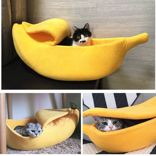 Creative Funny Banana Shape Pet Cat Bed House Winter Cute Mat Warm Durable Kennel Portable Pet Basket Cushion Dog Cat Supplies