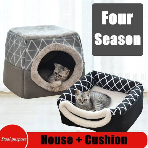 Cat Dog House Cushion Dual Use Pet Supplies Spring Winter Warm Closed Pet House Sleeping Bed Sofa Non-slip Mat Dog Cat Nest