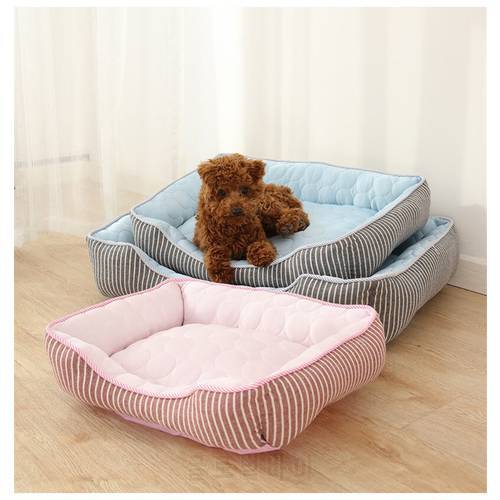 Summer Pet Bed Cold Pad Ice Silk Mat Stripe Dog Kennel Soft Cushion For Medium Small Dogs Cats Puppy Sleeping Doggy Nest Pad