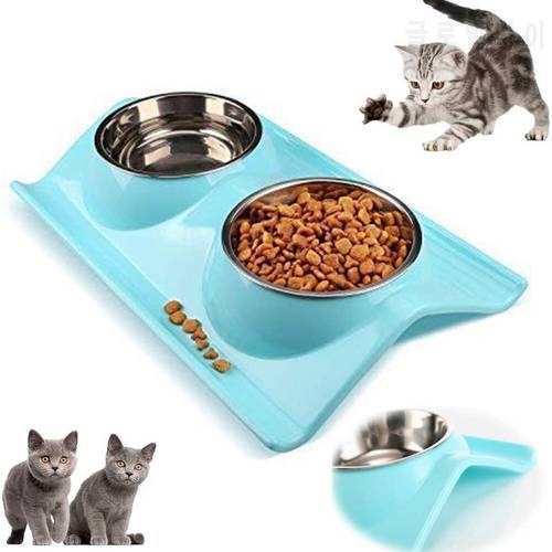 Pet Dog Bowl Double Stainless Steel Puppy Feeding Food Water No Spill Tableware Anti-skid Pet Dog Cat Food Water Bowl Pet Feeder