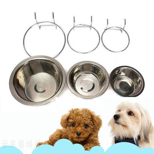 Stainless Steel Dog Cat Hanging Bowl Pet Cage Bowl Can Hang Stationary Durable Puppy Kitty Feeder Water Food Bowl Pet Supplies
