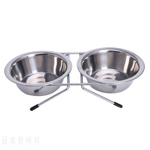 Stainless Steel Double Pet Bowls Dog Cat Water Food Non Slip Feeding Station