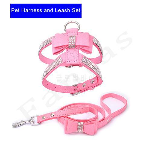 Shining Diamonds Dog Harness Adjustable Soft Leash Suit Vest Suede Fabric Rhinestone Pet Collar Harnesses For Dogs Products