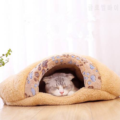 Cat Nest Winter Warm Closed Cat House Cushion Small Pet Bed Soft Animals Cave Spray Bonded Cotton Deep Sleeping Bag Kitty Mat
