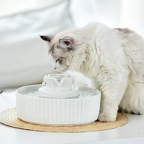 2.1L Automatic Pet Cat Water Fountain Advanced Porcelain Drinking Fountains Bowl For Cats Dogs With Replacement Filters And Foam