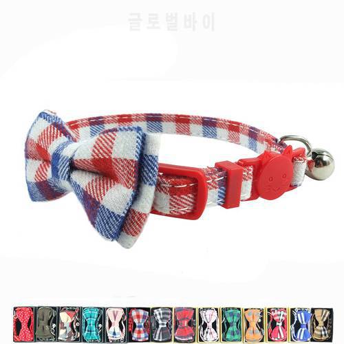 XPangle Plaid Color Breakaway Cat Collar with Bell Bow Tie Safety Collars for Cats Puppies Kitten Kitty Accessories 17-28cm